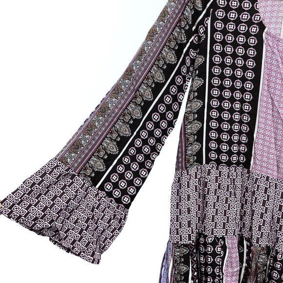 NWT Easel Multicolor Boho Patchwork Long-Sleeve Ruffle Tiered Dress S - Picture 5 of 6